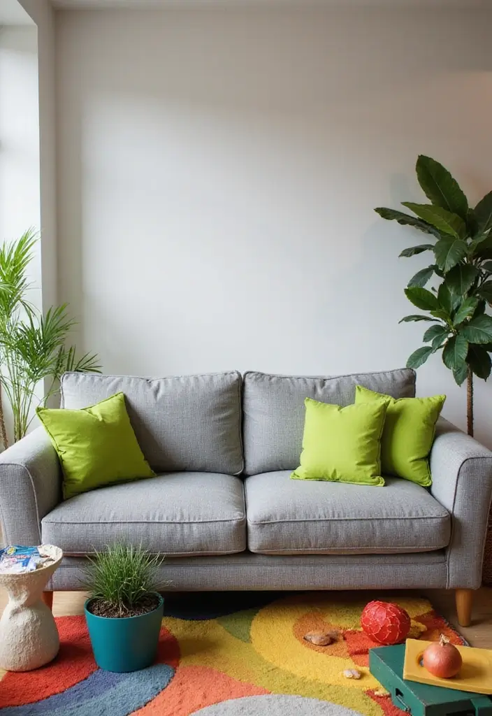 28 Gray Couch with Green Pillows Combinations That Feel Inviting 5 28 Gray Couch with Green Pillows Combinations That Feel Inviting - 5. Lime Green Pops