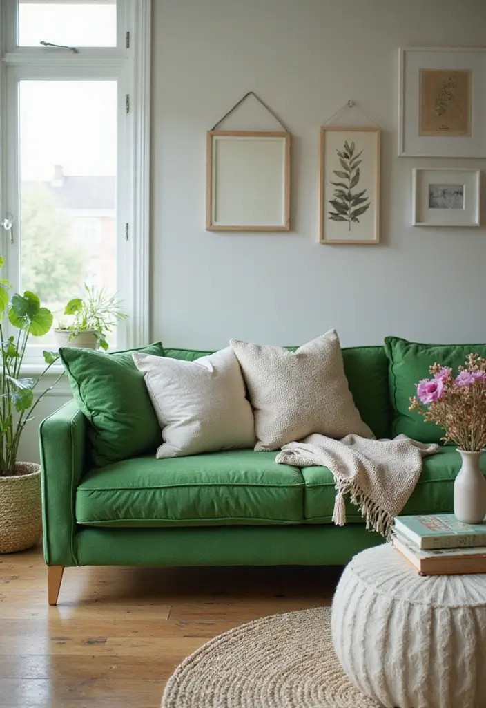 28 Green Couch with Pillows Ideas for a Fresh Cozy Vibe 11 28 Green Couch with Pillows Ideas for a Fresh Cozy Vibe - 11. Sustainable Fabrics