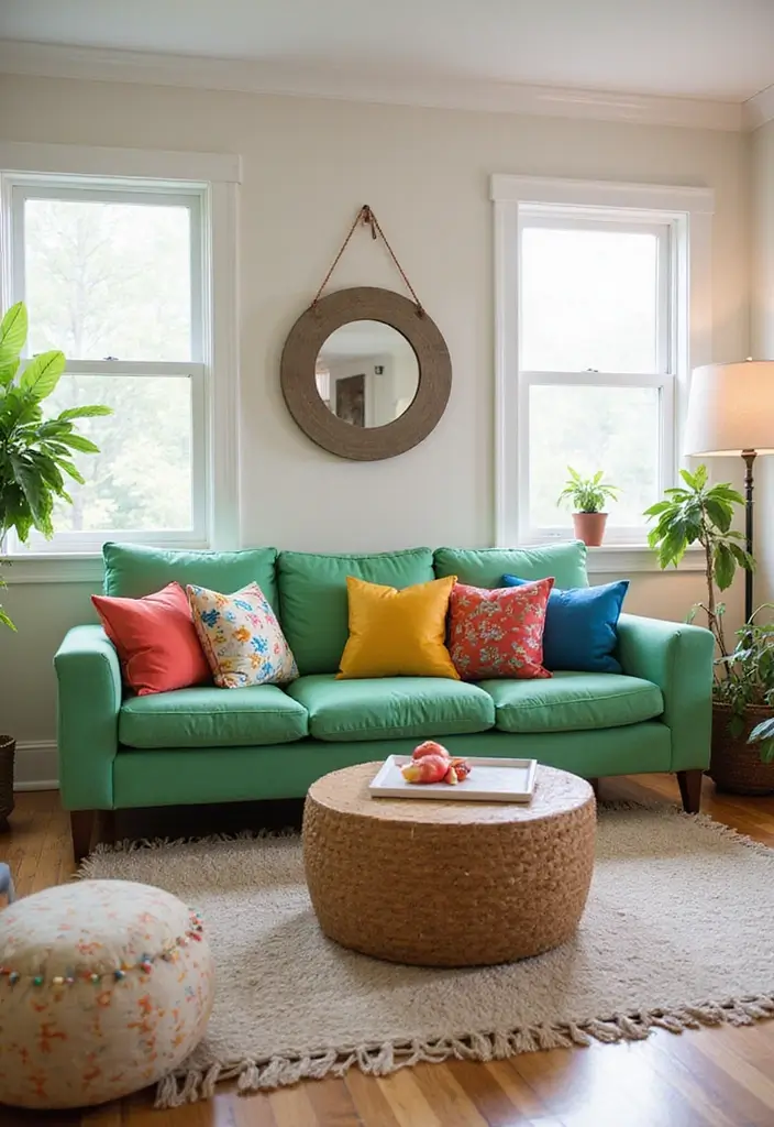 28 Green Couch with Pillows Ideas for a Fresh Cozy Vibe 14 28 Green Couch with Pillows Ideas for a Fresh Cozy Vibe - 14. Kid-Friendly Options