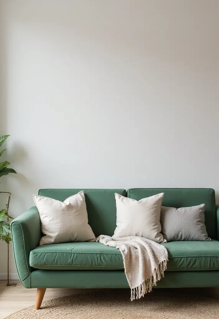 28 Green Couch with Pillows Ideas for a Fresh Cozy Vibe 18 28 Green Couch with Pillows Ideas for a Fresh Cozy Vibe - 18. Layered Neutrals