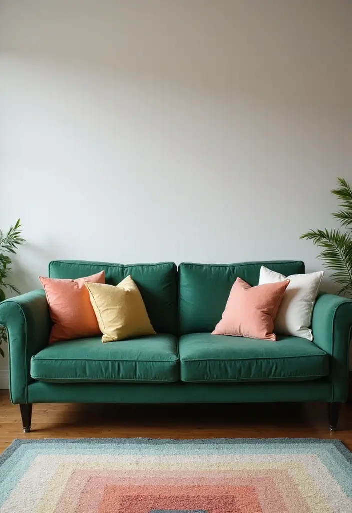 28 Green Couch with Pillows Ideas for a Fresh Cozy Vibe 21 28 Green Couch with Pillows Ideas for a Fresh Cozy Vibe - 21. Layered Colors
