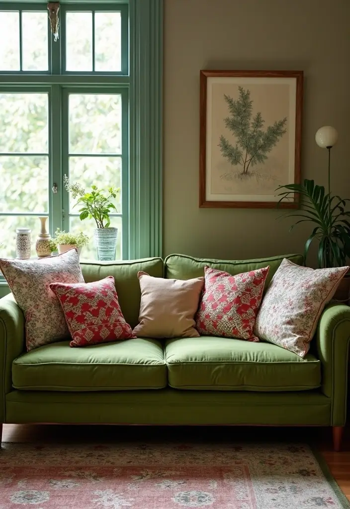 28 Green Couch with Pillows Ideas for a Fresh Cozy Vibe 24 28 Green Couch with Pillows Ideas for a Fresh Cozy Vibe - 24. Upcycled Wonders