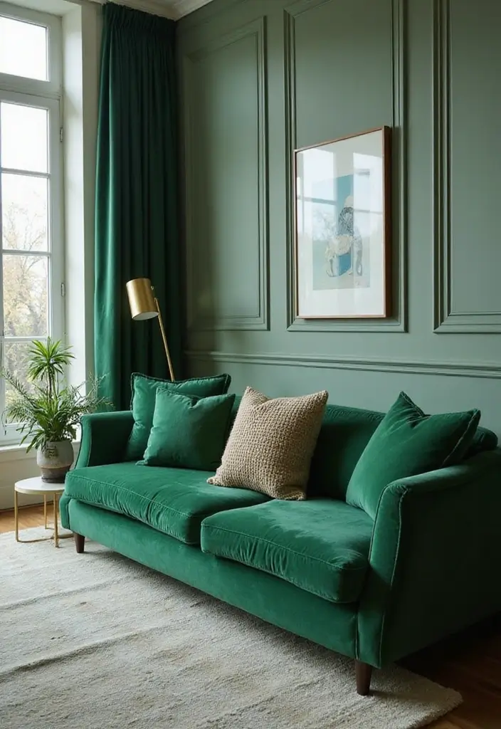 28 Green Couch with Pillows Ideas for a Fresh Cozy Vibe 3 28 Green Couch with Pillows Ideas for a Fresh Cozy Vibe - 3. Monochromatic Magic