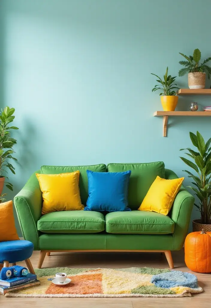 28 Green Couch with Pillows Ideas for a Fresh Cozy Vibe 5 28 Green Couch with Pillows Ideas for a Fresh Cozy Vibe - 5. Colorful Accents