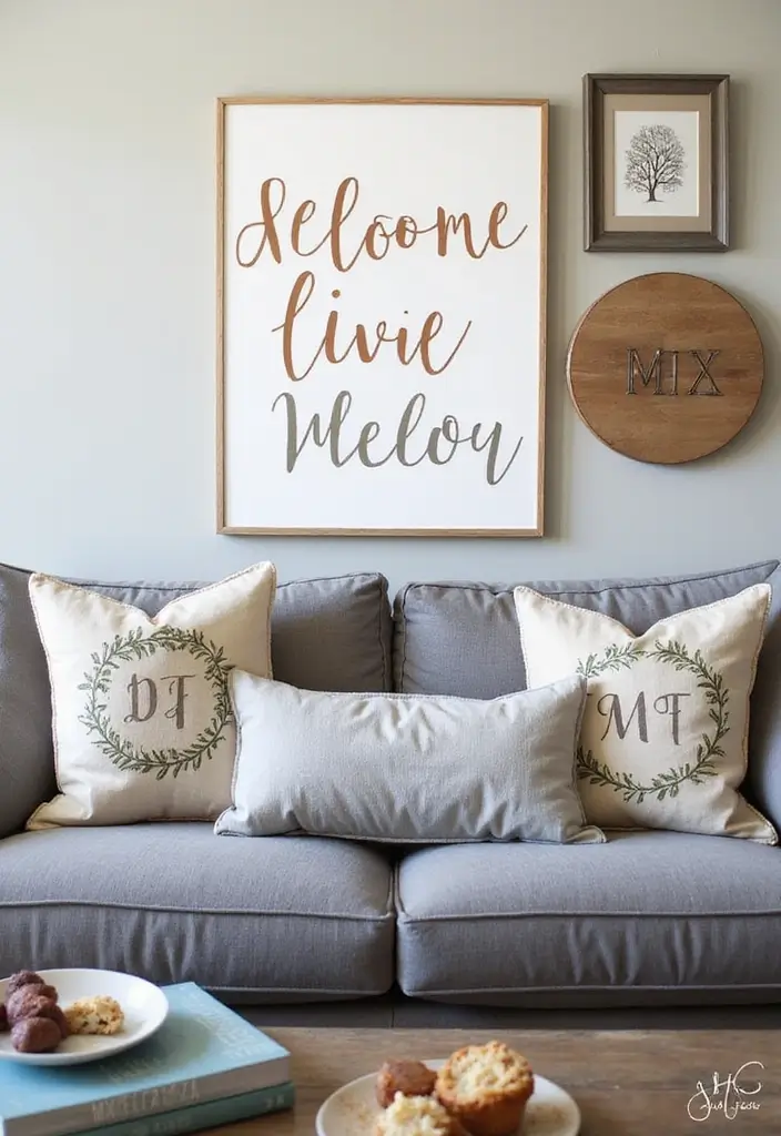 28 Grey Couch with Pillows Combinations You’ll Love 22 28 Grey Couch with Pillows Combinations You’ll Love - 22. Personalized Touch