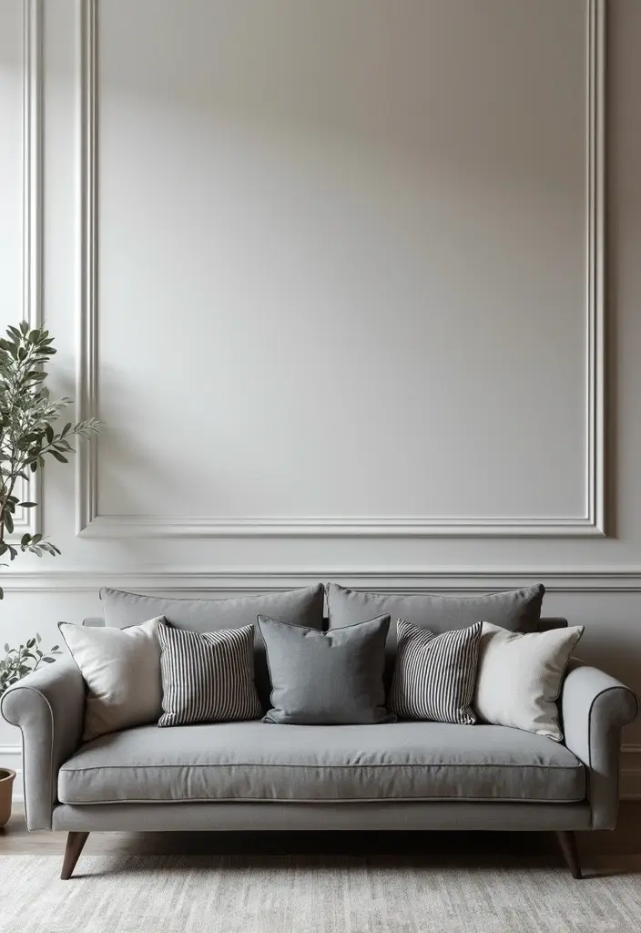 28 Grey Couch with Pillows Combinations You’ll Love 26 28 Grey Couch with Pillows Combinations You’ll Love - 26. Chic Stripes