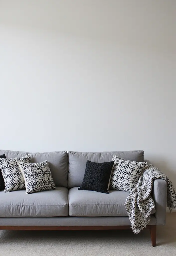 28 Grey Couch with Pillows Combinations You’ll Love 3 28 Grey Couch with Pillows Combinations You’ll Love - 3. Monochrome Magic