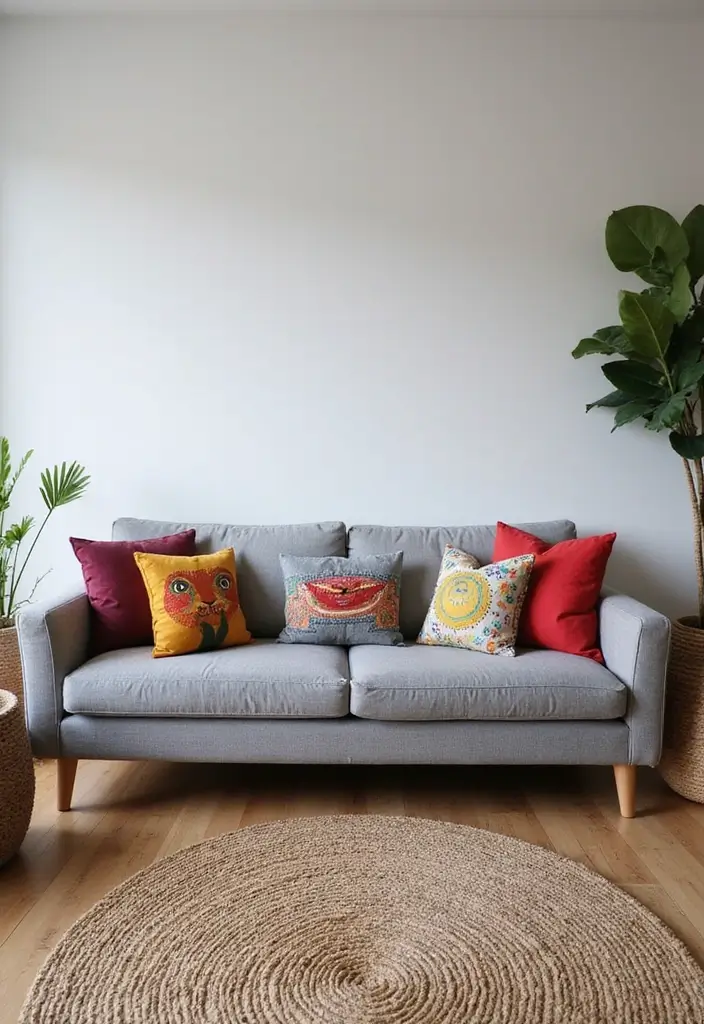 28 Grey Couch with Pillows Combinations You’ll Love 8 28 Grey Couch with Pillows Combinations You’ll Love - 8. Artistic Flair
