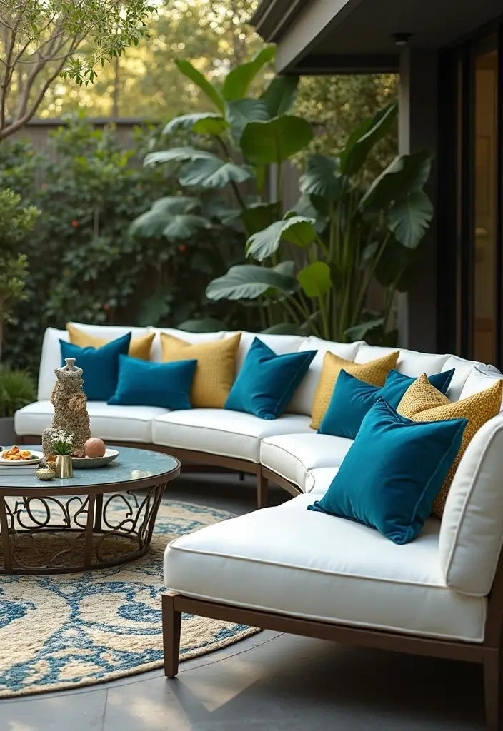 28 Outdoor Pillow Color Schemes in Blue for a Fresh Summer Look 11 28 Outdoor Pillow Color Schemes in Blue for a Fresh Summer Look - 11. Cerulean and Gold