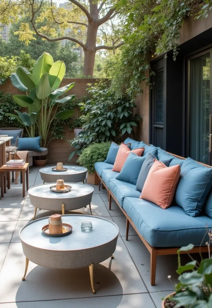 28 Outdoor Pillow Color Schemes in Blue for a Fresh Summer Look 14 28 Outdoor Pillow Color Schemes in Blue for a Fresh Summer Look - 14. Steel Blue and Peach