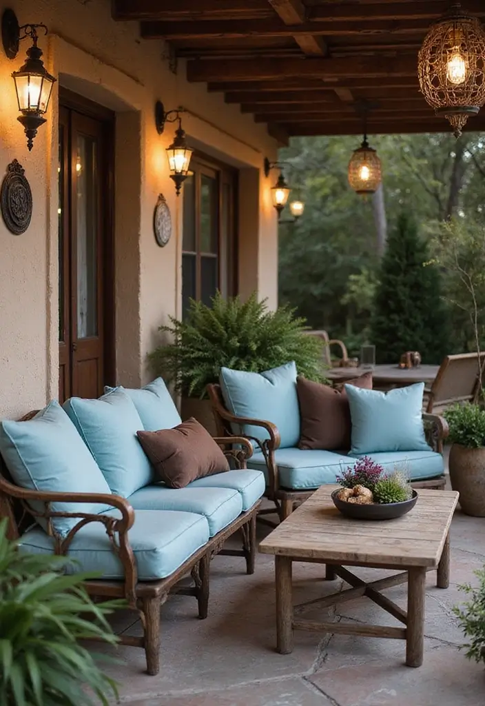 28 Outdoor Pillow Color Schemes in Blue for a Fresh Summer Look 16 28 Outdoor Pillow Color Schemes in Blue for a Fresh Summer Look - 16. Powder Blue and Chocolate Brown
