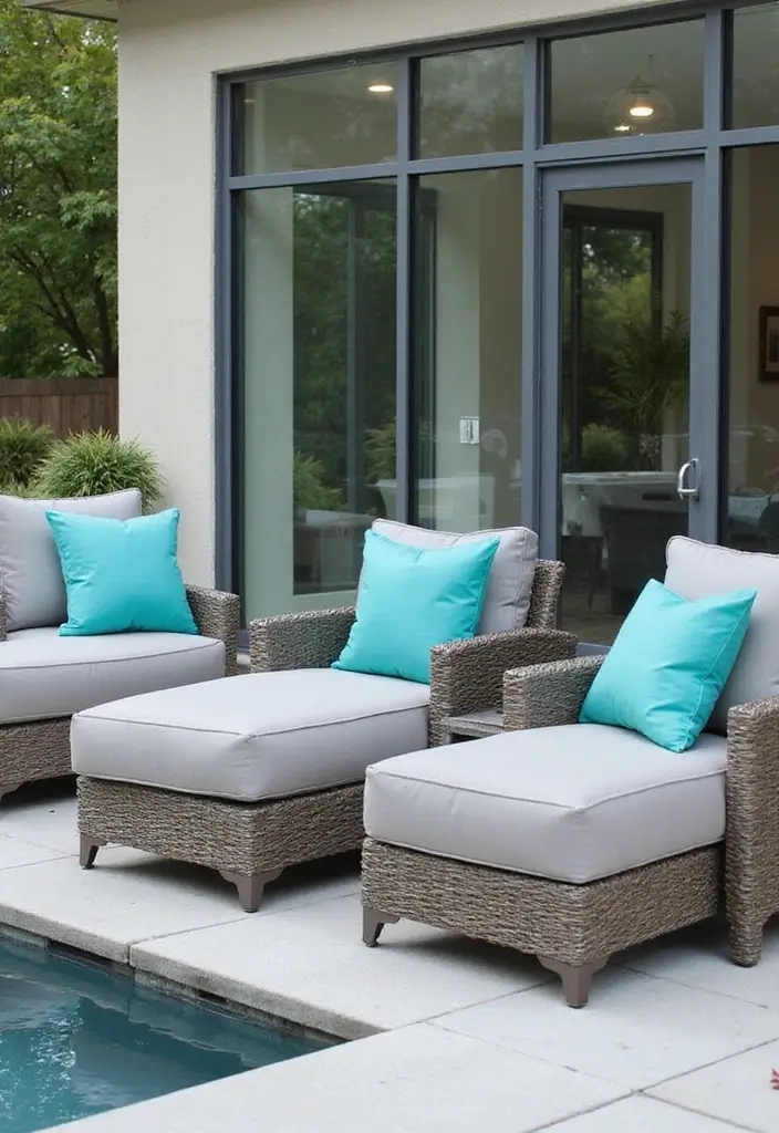 28 Outdoor Pillow Color Schemes in Blue for a Fresh Summer Look 17 28 Outdoor Pillow Color Schemes in Blue for a Fresh Summer Look - 17. Turquoise and Light Gray