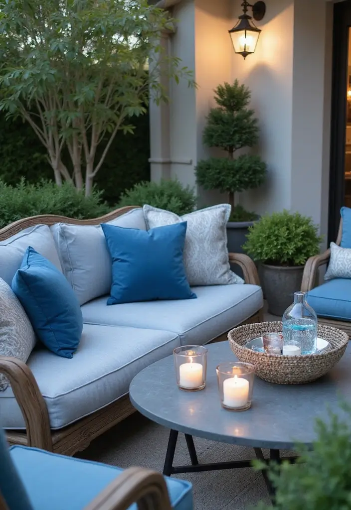28 Outdoor Pillow Color Schemes in Blue for a Fresh Summer Look 19 28 Outdoor Pillow Color Schemes in Blue for a Fresh Summer Look - 19. Marine Blue and Silver