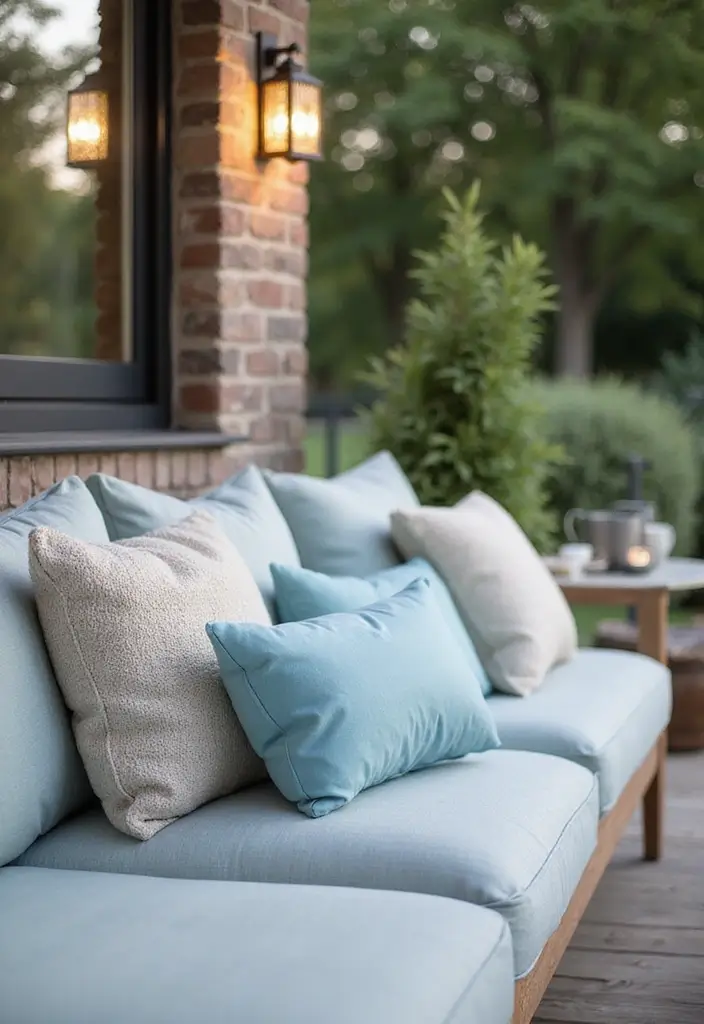 28 Outdoor Pillow Color Schemes in Blue for a Fresh Summer Look 23 28 Outdoor Pillow Color Schemes in Blue for a Fresh Summer Look - 23. Icy Blue and Light Beige