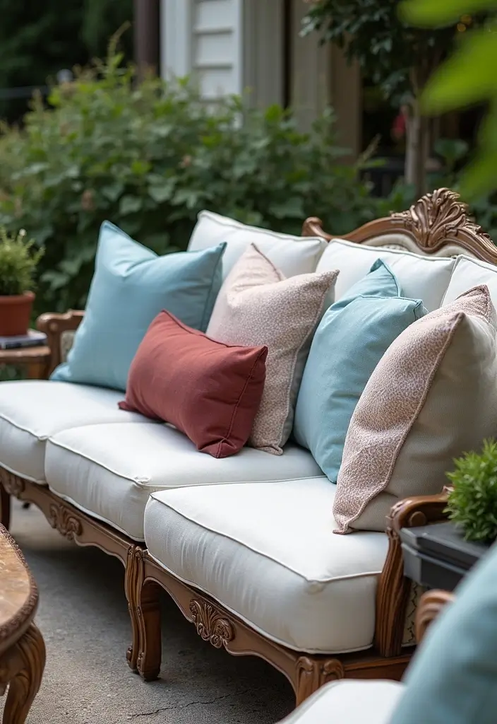 28 Outdoor Pillow Color Schemes in Blue for a Fresh Summer Look 27 28 Outdoor Pillow Color Schemes in Blue for a Fresh Summer Look - 27. Light Blue with Burgundy Accents
