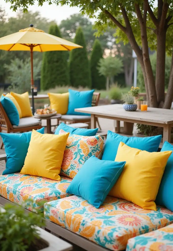28 Outdoor Pillow Color Schemes in Blue for a Fresh Summer Look 28 28 Outdoor Pillow Color Schemes in Blue for a Fresh Summer Look - 28. Ocean Blue and Sunrise Yellow