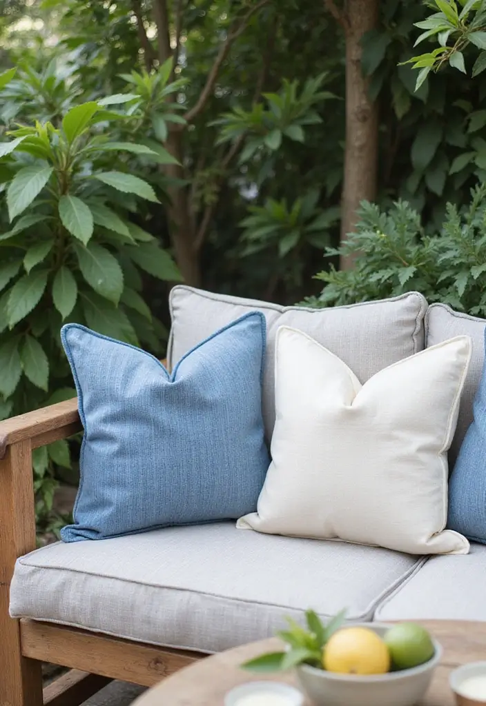 28 Outdoor Pillow Color Schemes in Blue for a Fresh Summer Look 6 28 Outdoor Pillow Color Schemes in Blue for a Fresh Summer Look - 6. Denim and Cream
