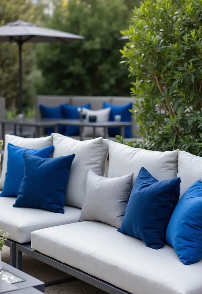 28 Outdoor Pillow Color Schemes in Blue for a Fresh Summer Look 7 28 Outdoor Pillow Color Schemes in Blue for a Fresh Summer Look - 7. Cobalt Blue and Gray
