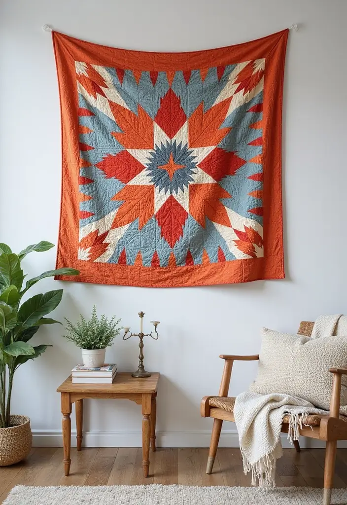 28 Quilted Bed Throw Ideas for Warmth and Texture 15 28 Quilted Bed Throw Ideas for Warmth and Texture - 15. Quilted Throws as Wall Art