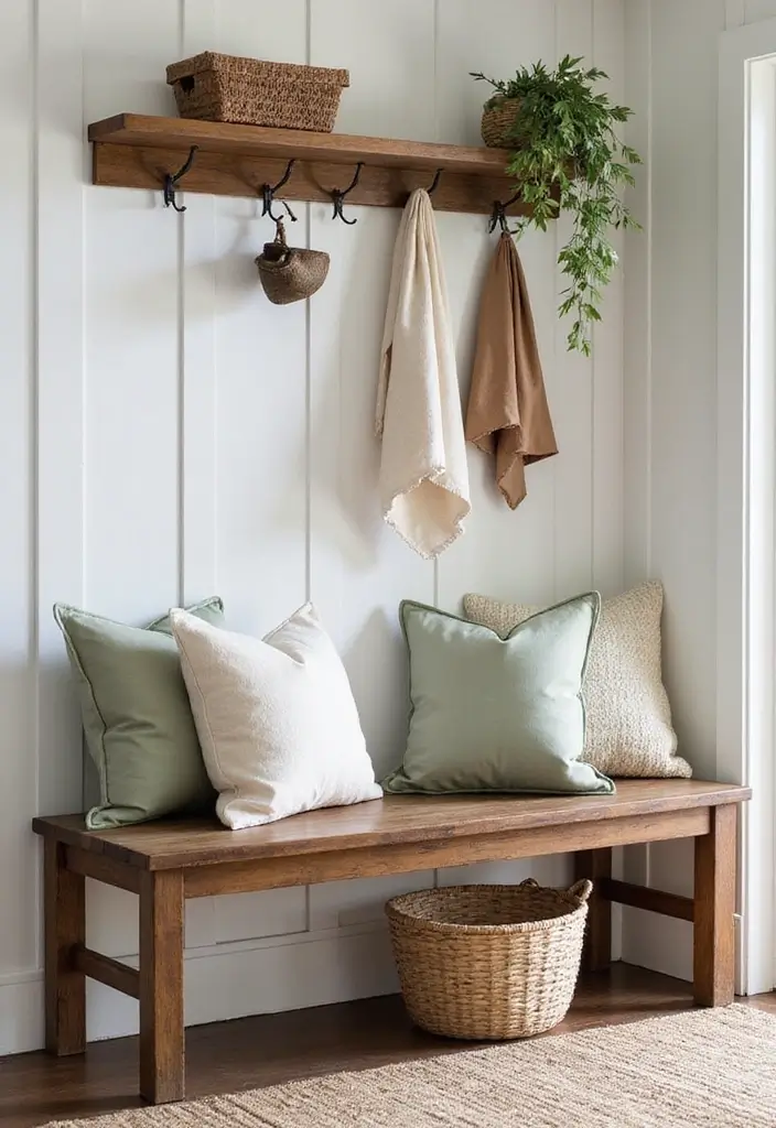 30 Benches with Pillows Ideas for Entryways and Cozy Corners 1 30 Benches with Pillows Ideas for Entryways and Cozy Corners - 1. Rustic Farmhouse Charm