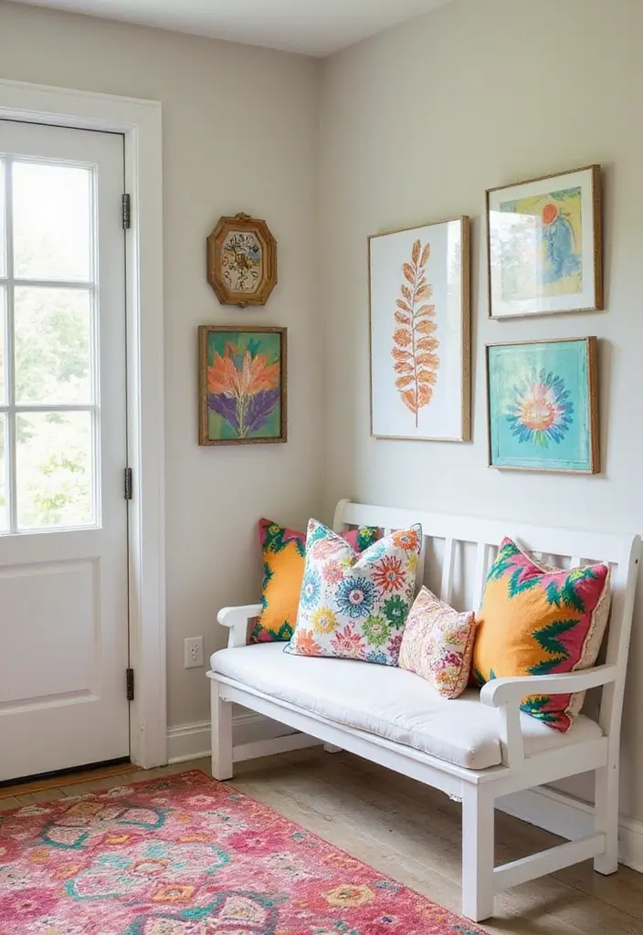 30 Benches with Pillows Ideas for Entryways and Cozy Corners 2 30 Benches with Pillows Ideas for Entryways and Cozy Corners - 2. Colorful Pop of Personality