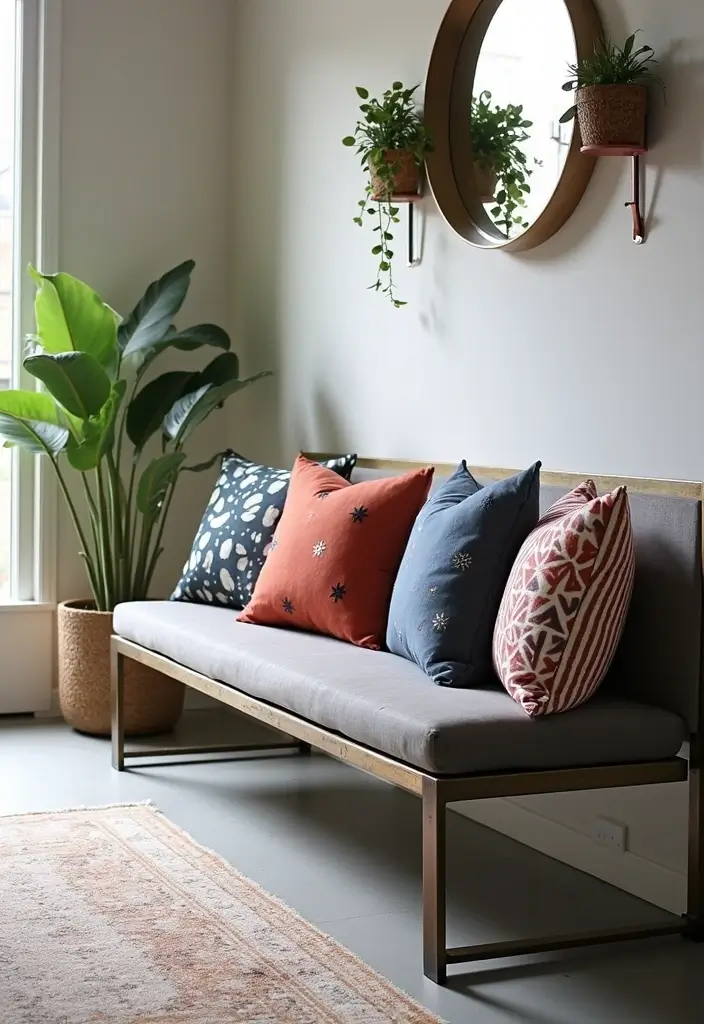 30 Benches with Pillows Ideas for Entryways and Cozy Corners 20 30 Benches with Pillows Ideas for Entryways and Cozy Corners - 20. Chic Urban Style