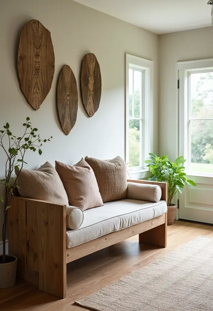 30 Benches with Pillows Ideas for Entryways and Cozy Corners 24 30 Benches with Pillows Ideas for Entryways and Cozy Corners - 24. Nature-Inspired Accents