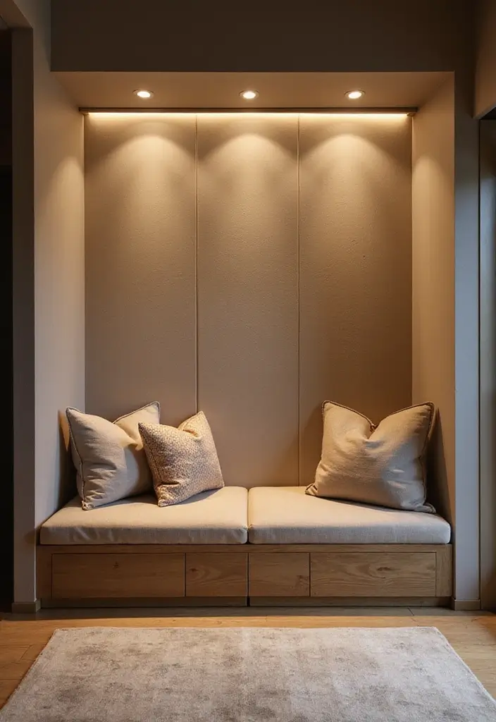 30 Benches with Pillows Ideas for Entryways and Cozy Corners 27 30 Benches with Pillows Ideas for Entryways and Cozy Corners - 27. Integrated Lighting