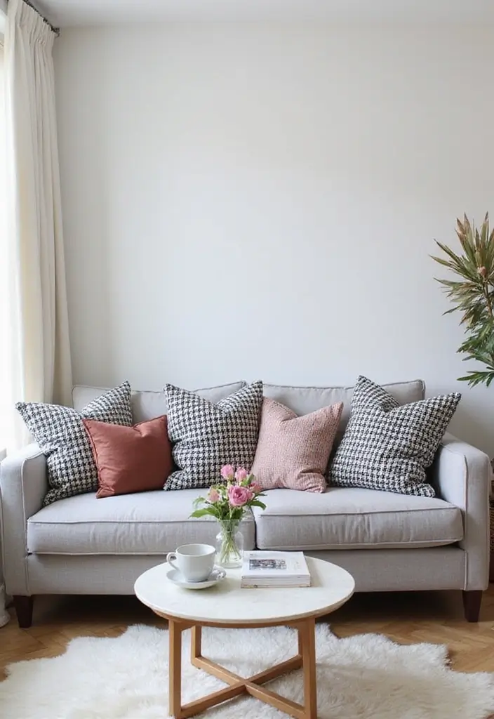 30+ Best Pillows for a Light Grey Couch: Neutral Yet Stylish 16 30+ Best Pillows for a Light Grey Couch: Neutral Yet Stylish - 16. Classic Houndstooth