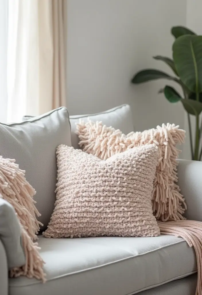 30+ Best Pillows for a Light Grey Couch: Neutral Yet Stylish 17 30+ Best Pillows for a Light Grey Couch: Neutral Yet Stylish - 17. Textured Fringes