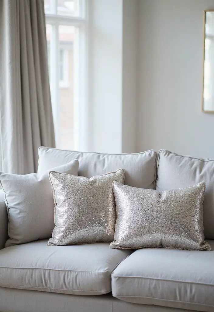 30+ Best Pillows for a Light Grey Couch: Neutral Yet Stylish 19 30+ Best Pillows for a Light Grey Couch: Neutral Yet Stylish - 19. Shimmering Sequins