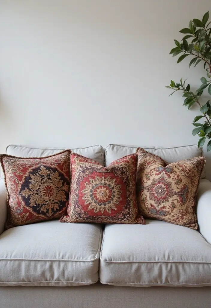 30+ Best Pillows for a Light Grey Couch: Neutral Yet Stylish 20 30+ Best Pillows for a Light Grey Couch: Neutral Yet Stylish - 20. Vintage-Inspired Tapestry