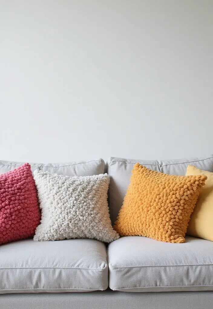 30+ Best Pillows for a Light Grey Couch: Neutral Yet Stylish 21 30+ Best Pillows for a Light Grey Couch: Neutral Yet Stylish - 21. Playful Pom Poms