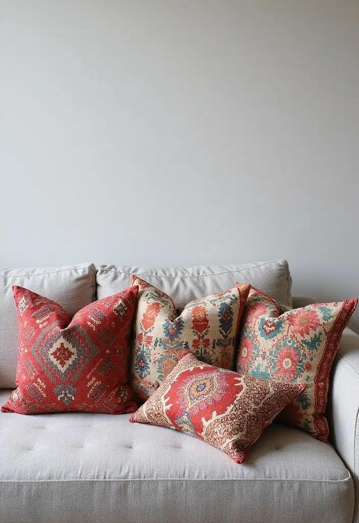 30+ Best Pillows for a Light Grey Couch: Neutral Yet Stylish 23 30+ Best Pillows for a Light Grey Couch: Neutral Yet Stylish - 23. Ethnic Motifs