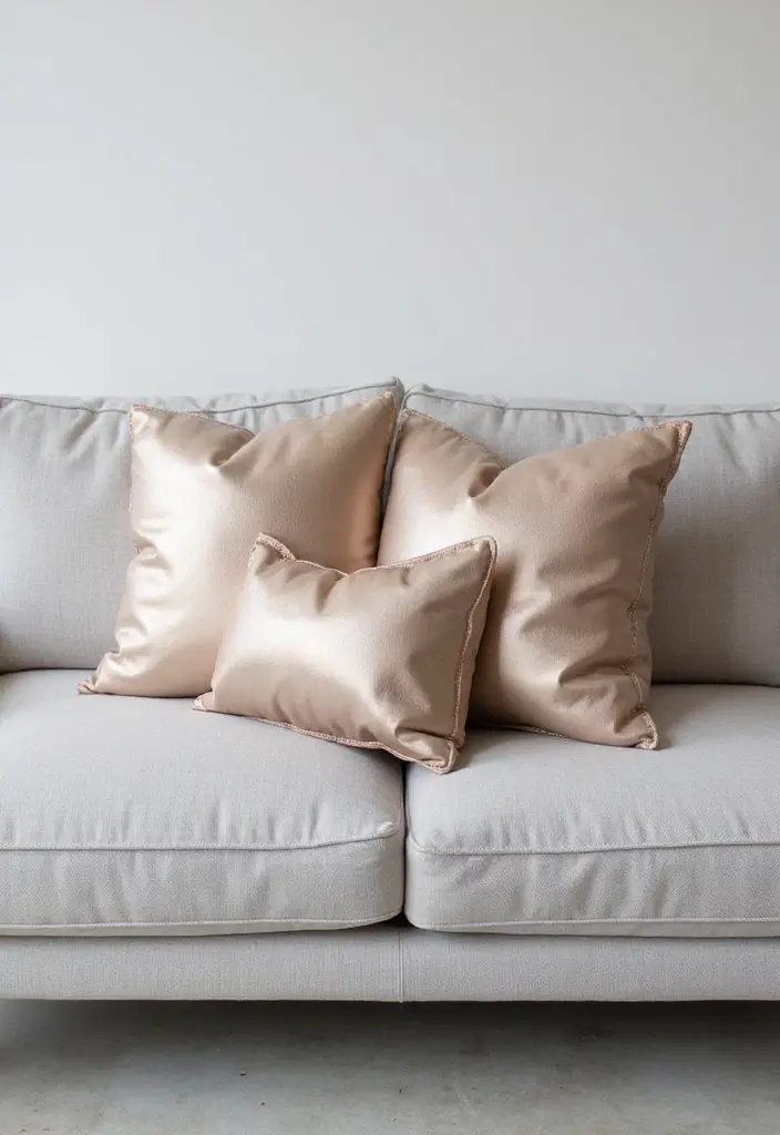30+ Best Pillows for a Light Grey Couch: Neutral Yet Stylish 28 30+ Best Pillows for a Light Grey Couch: Neutral Yet Stylish - 28. Soft Metallics