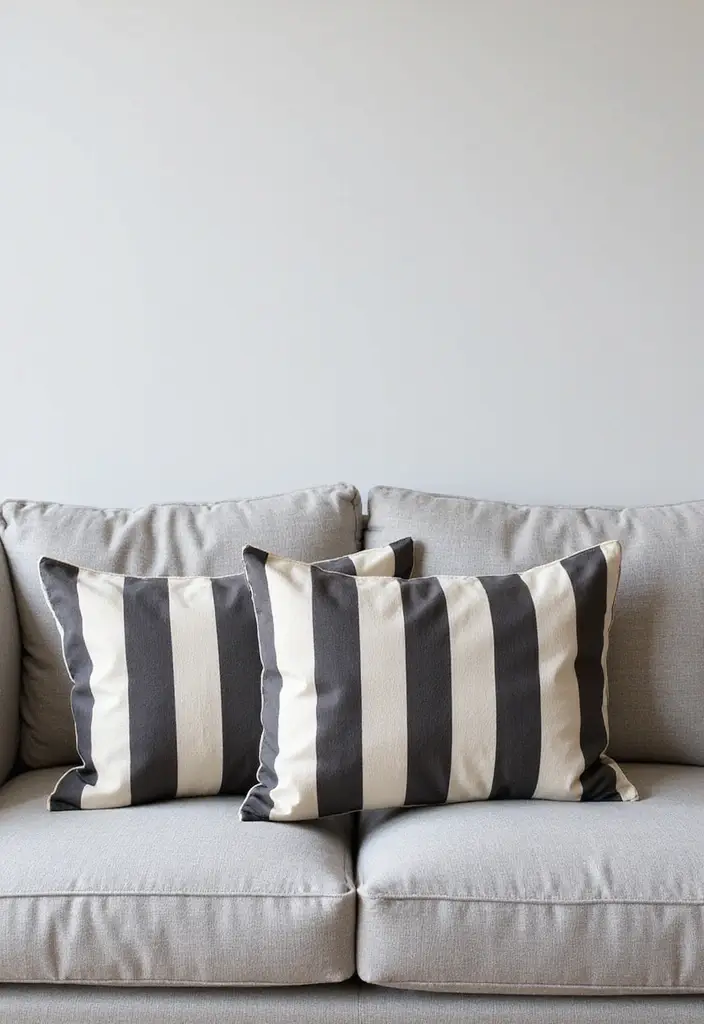 30+ Best Pillows for a Light Grey Couch: Neutral Yet Stylish 6 30+ Best Pillows for a Light Grey Couch: Neutral Yet Stylish - 6. Stripes for Days