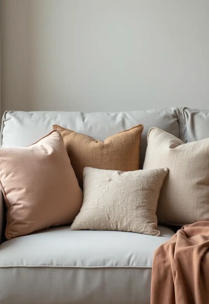30+ Best Pillows for a Light Grey Couch: Neutral Yet Stylish 8 30+ Best Pillows for a Light Grey Couch: Neutral Yet Stylish - 8. Warm Earth Tones
