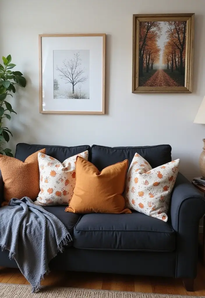 30 Black Couch with Pillows Combinations That Feel Modern 11 30 Black Couch with Pillows Combinations That Feel Modern - 11. Seasonal Swaps