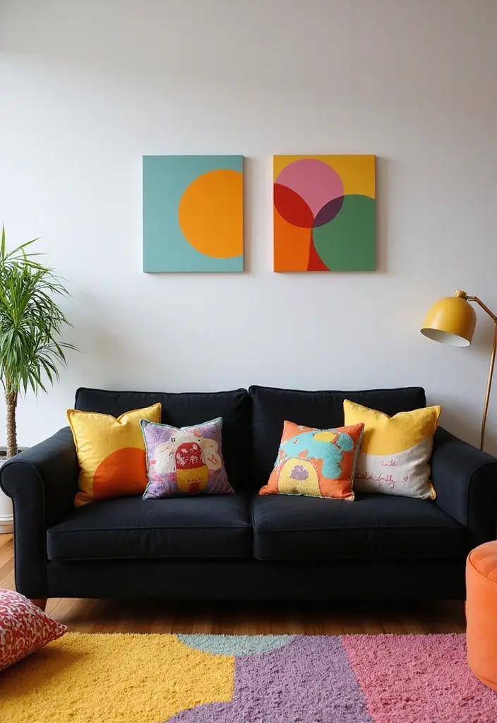 30 Black Couch with Pillows Combinations That Feel Modern 12 30 Black Couch with Pillows Combinations That Feel Modern - 12. Whimsical Touches