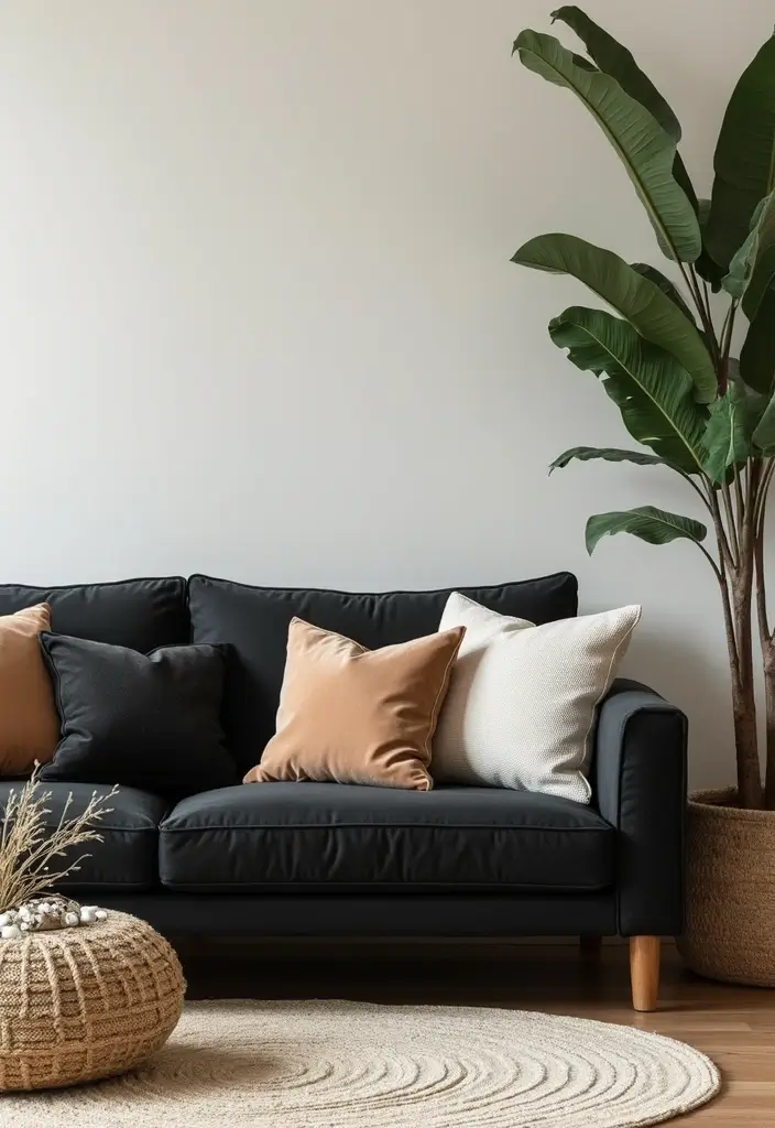 30 Black Couch with Pillows Combinations That Feel Modern 13 30 Black Couch with Pillows Combinations That Feel Modern - 13. Neutral Palette