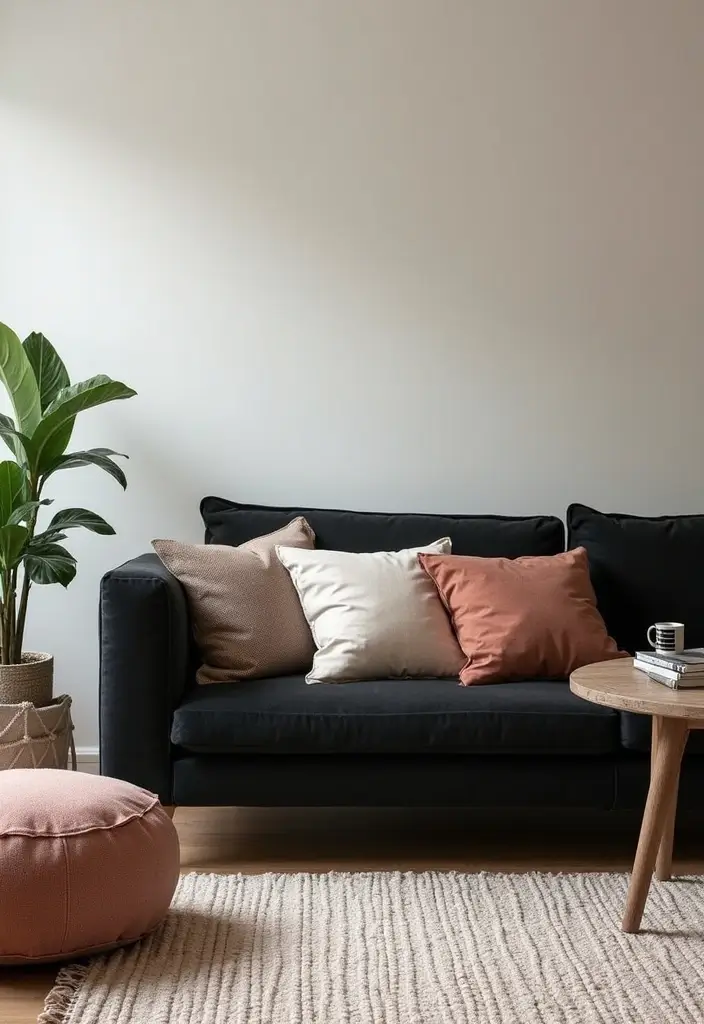 30 Black Couch with Pillows Combinations That Feel Modern 20 30 Black Couch with Pillows Combinations That Feel Modern - 20. Family-Friendly Fabrics