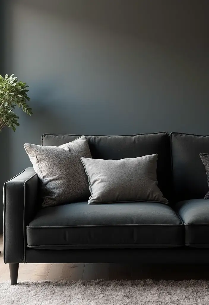30 Black Couch with Pillows Combinations That Feel Modern 21 30 Black Couch with Pillows Combinations That Feel Modern - 21. Layered Grays