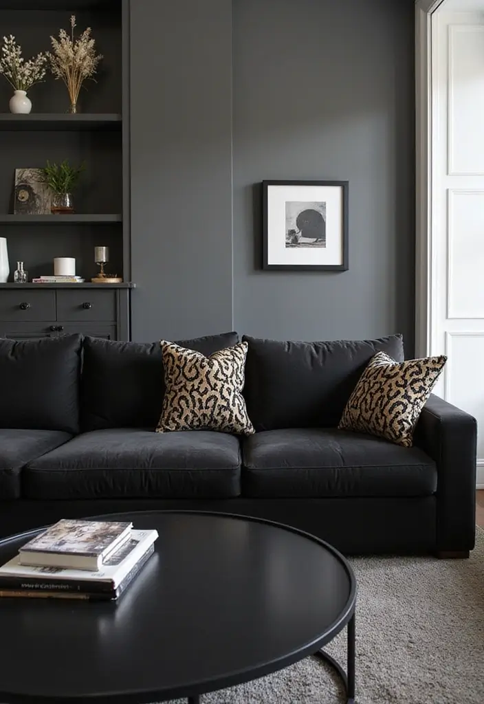 30 Black Couch with Pillows Combinations That Feel Modern 22 30 Black Couch with Pillows Combinations That Feel Modern - 22. Chic Patterns
