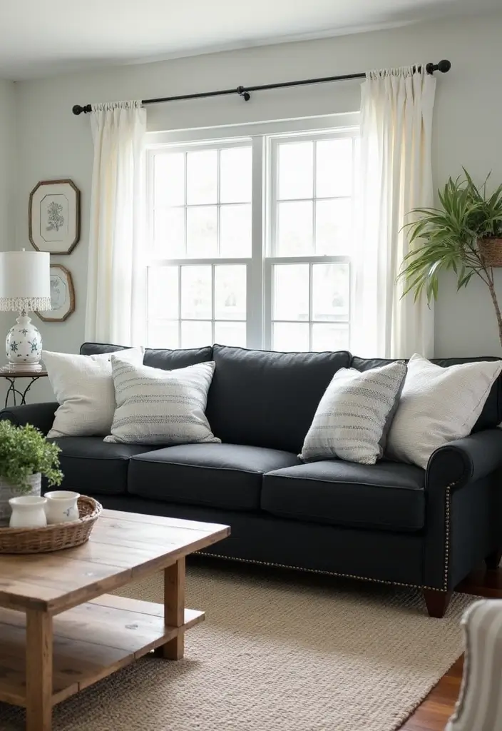 30 Black Couch with Pillows Combinations That Feel Modern 24 30 Black Couch with Pillows Combinations That Feel Modern - 24. Nautical Vibes