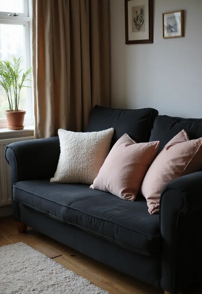30 Black Couch with Pillows Combinations That Feel Modern 29 30 Black Couch with Pillows Combinations That Feel Modern - 29. Cozy Corners