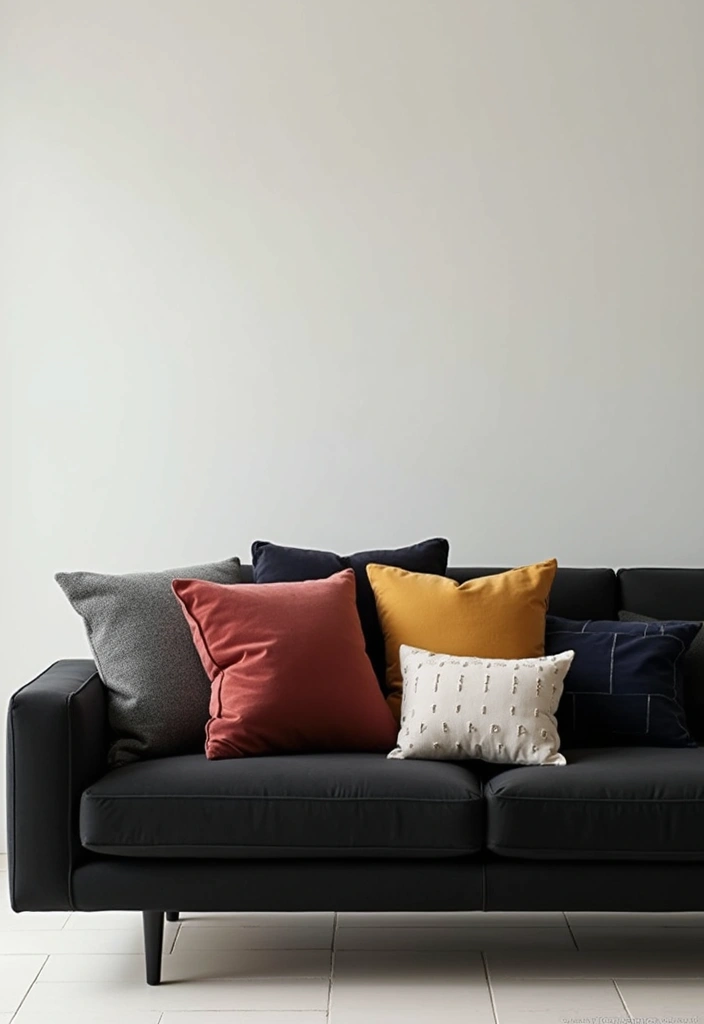 30 Black Couch with Pillows Combinations That Feel Modern 6 30 Black Couch with Pillows Combinations That Feel Modern - 6. Unexpected Shapes