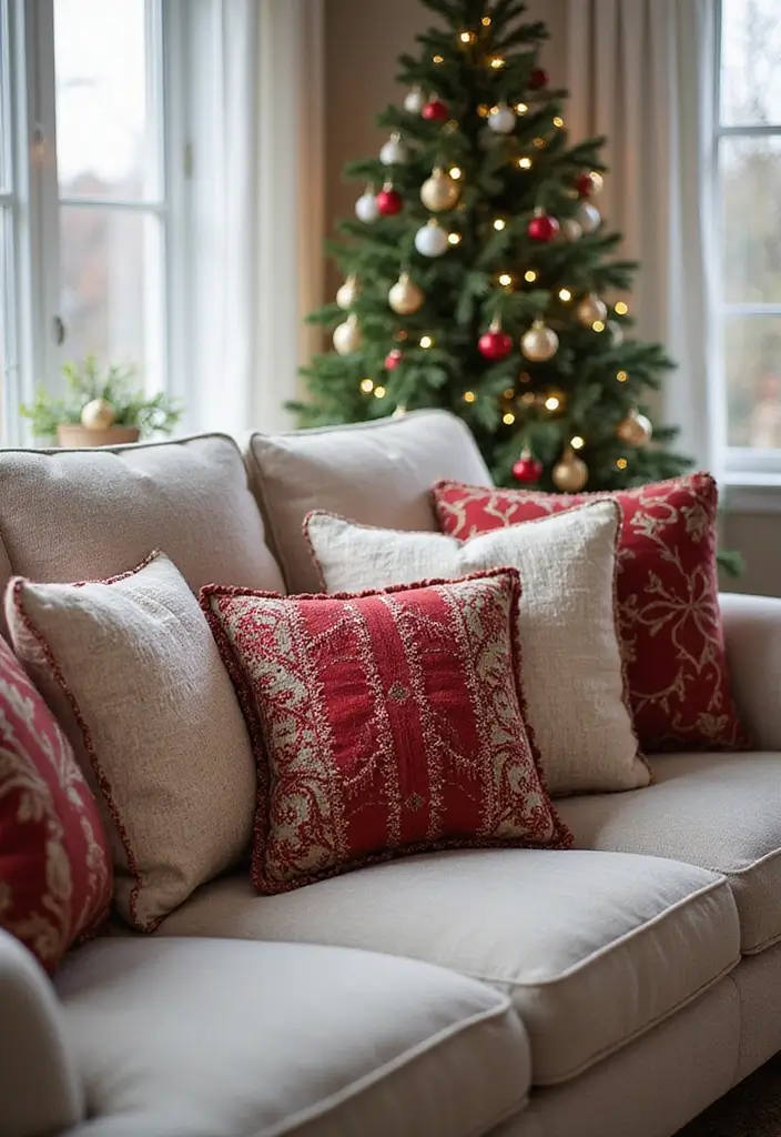 30+ Christmas Pillows on Couches That Feel Warm and Joyful 12 30+ Christmas Pillows on Couches That Feel Warm and Joyful - 12. Handcrafted Artisan Pillows
