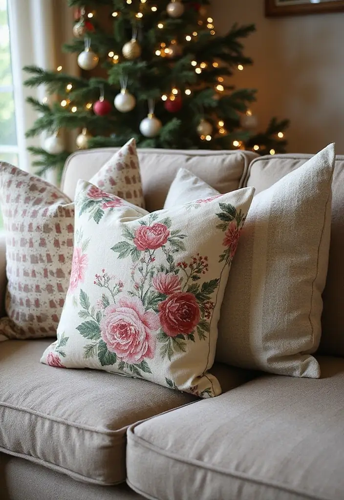 30+ Christmas Pillows on Couches That Feel Warm and Joyful 13 30+ Christmas Pillows on Couches That Feel Warm and Joyful - 13. Layered Patterns for Depth