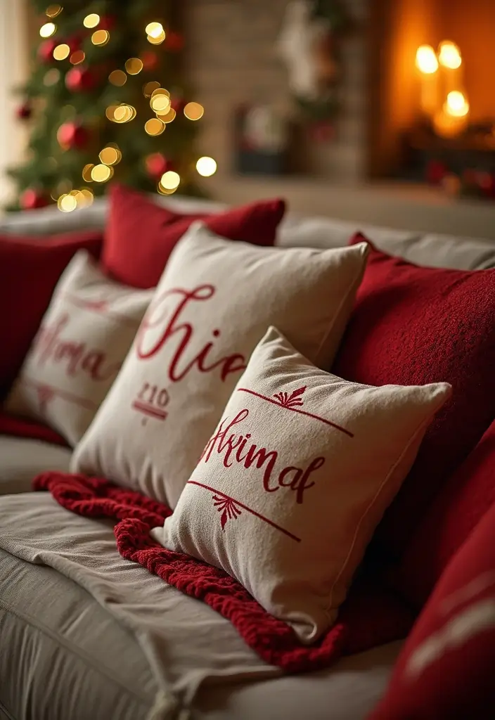 30+ Christmas Pillows on Couches That Feel Warm and Joyful 15 30+ Christmas Pillows on Couches That Feel Warm and Joyful - 15. Personalized Family Pillows