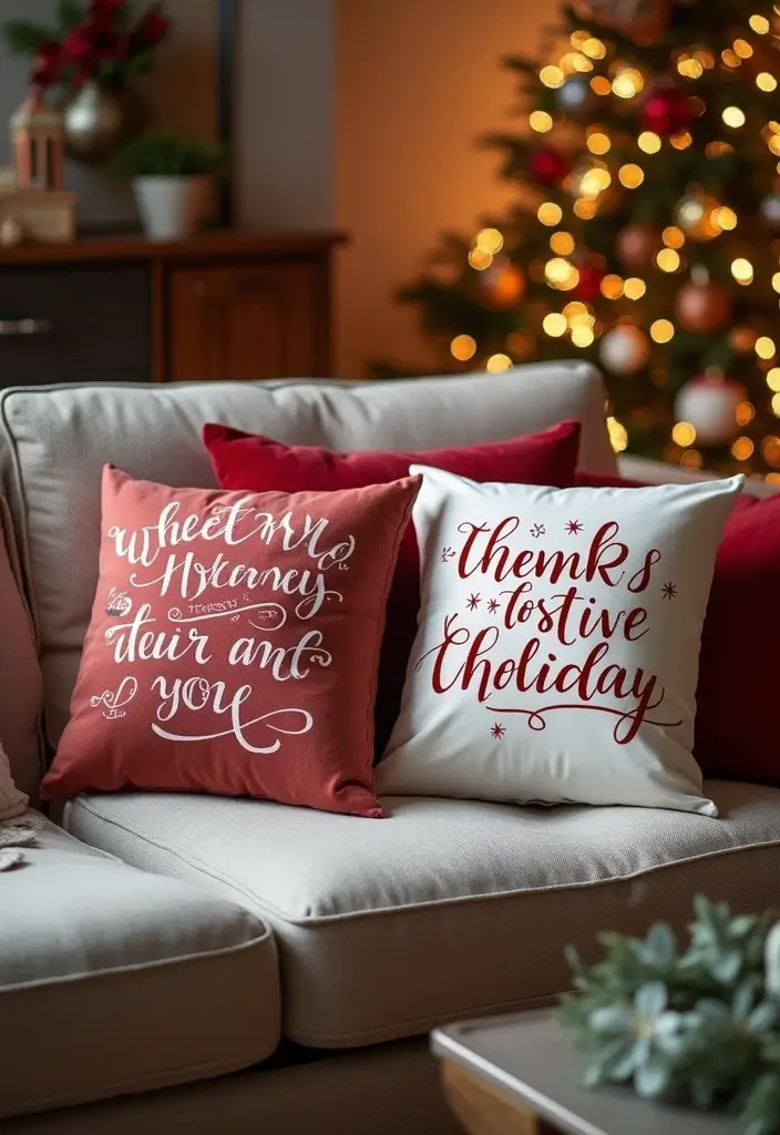 30+ Christmas Pillows on Couches That Feel Warm and Joyful 4 30+ Christmas Pillows on Couches That Feel Warm and Joyful - 4. Festive Holiday Quotes